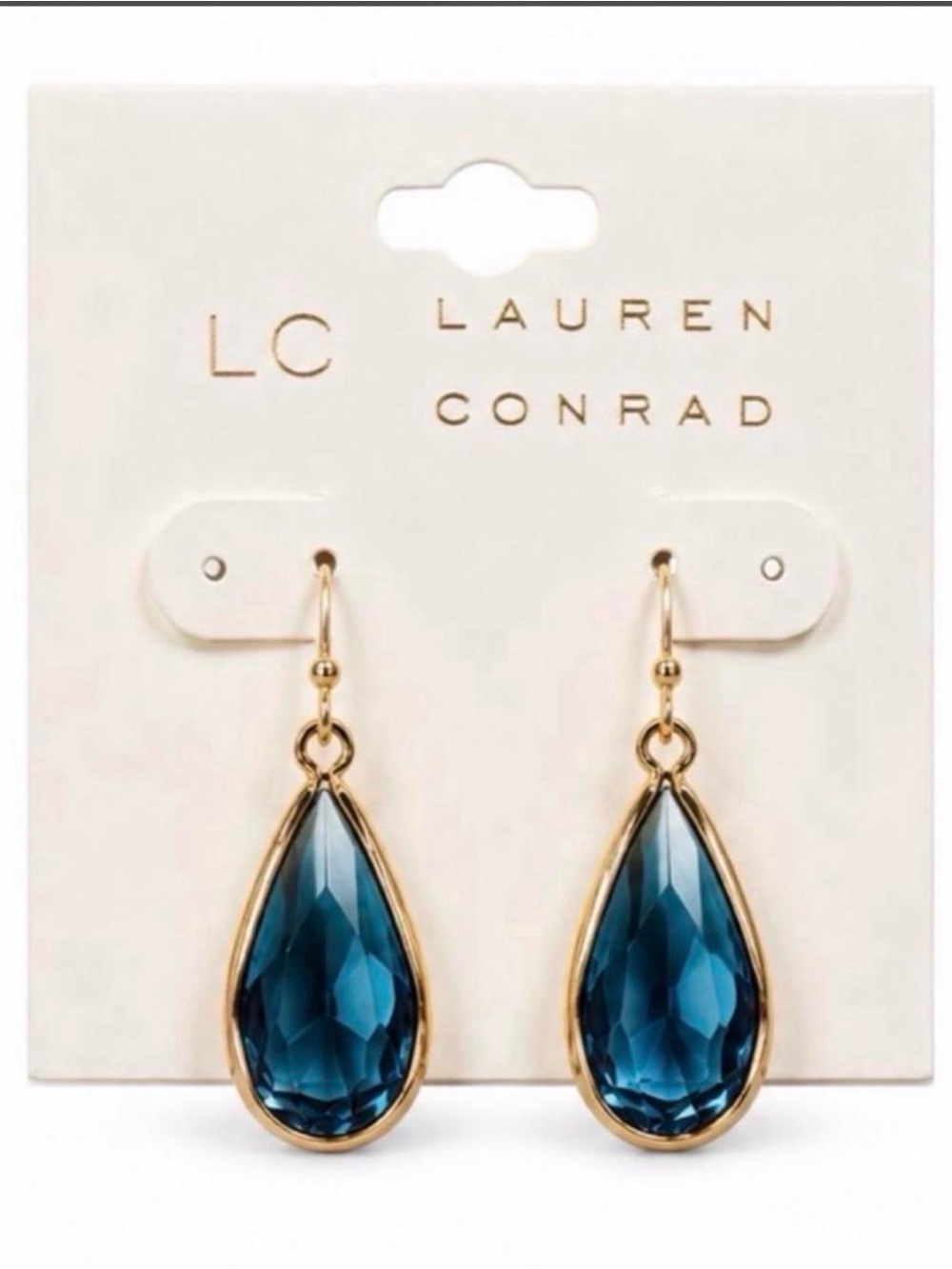 LC Lauren Conrad Gold Teardrop Earrings with Blue Crystal